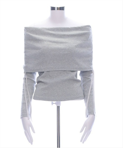 clear（クリア）の「サイドドロストオフショルカットソートップス[春ニット ガーリー リボン バレエコア]≪SS新作≫（Tシャツ/カットソー・レディース・ライトピンク/ブラック/杢グレー/オフホワイト・F）」の14枚目の写真