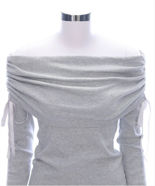 clear（クリア）の「サイドドロストオフショルカットソートップス[春ニット ガーリー リボン バレエコア]≪SS新作≫（Tシャツ/カットソー・レディース・ライトピンク/ブラック/杢グレー/オフホワイト・F）」の20枚目の写真