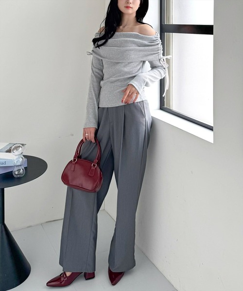 clear（クリア）の「サイドドロストオフショルカットソートップス[春ニット ガーリー リボン バレエコア]≪SS新作≫（Tシャツ/カットソー・レディース・ライトピンク/ブラック/杢グレー/オフホワイト・F）」の10枚目の写真