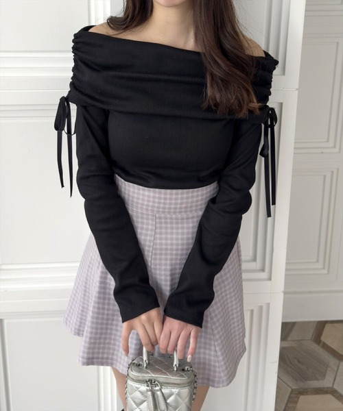 clear（クリア）の「サイドドロストオフショルカットソートップス[春ニット ガーリー リボン バレエコア]≪SS新作≫（Tシャツ/カットソー・レディース・ライトピンク/ブラック/杢グレー/オフホワイト・F）」の11枚目の写真