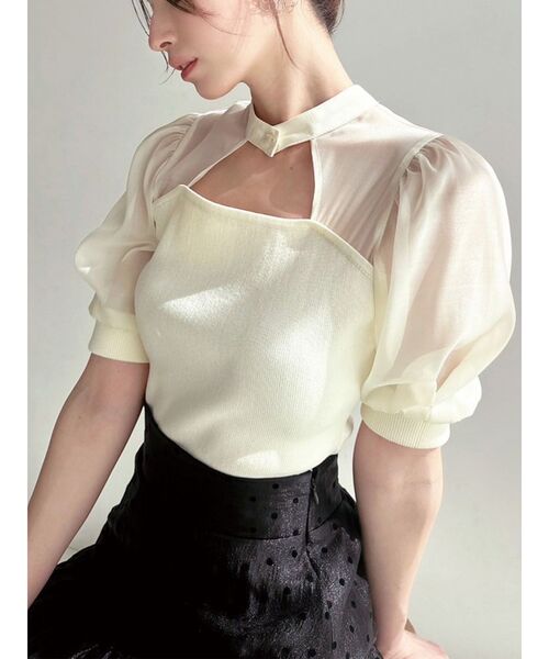 RESEXXY(リゼクシー)の「バックリボンシアースリーブニット(ニット/セーター・レディース・ブルー/ブラック/イエロー・FREE)」の3枚目の写真