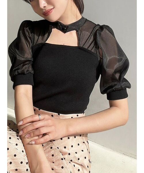 RESEXXY(リゼクシー)の「バックリボンシアースリーブニット(ニット/セーター・レディース・ブルー/ブラック/イエロー・FREE)」の1枚目の写真