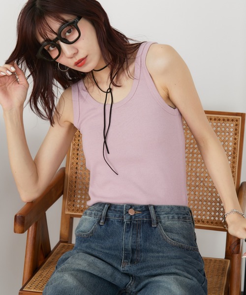 Auntie Rosa Holiday(アンティローザホリデー)の「テレコベーシックタンク(タンクトップ・レディース・ピンク/テラコッタ/ブラック/ナチュラル/ブルー・FREE)」の5枚目の写真