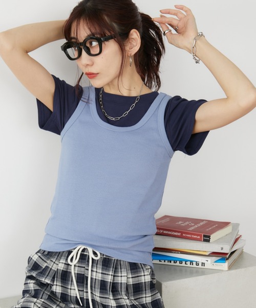 Auntie Rosa Holiday(アンティローザホリデー)の「テレコベーシックタンク(タンクトップ・レディース・ピンク/テラコッタ/ブラック/ナチュラル/ブルー・FREE)」の4枚目の写真