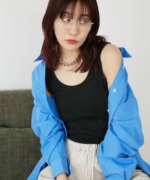 Auntie Rosa Holiday(アンティローザホリデー)の「テレコベーシックタンク(タンクトップ・レディース・ピンク/テラコッタ/ブラック/ナチュラル/ブルー・FREE)」の6枚目の写真