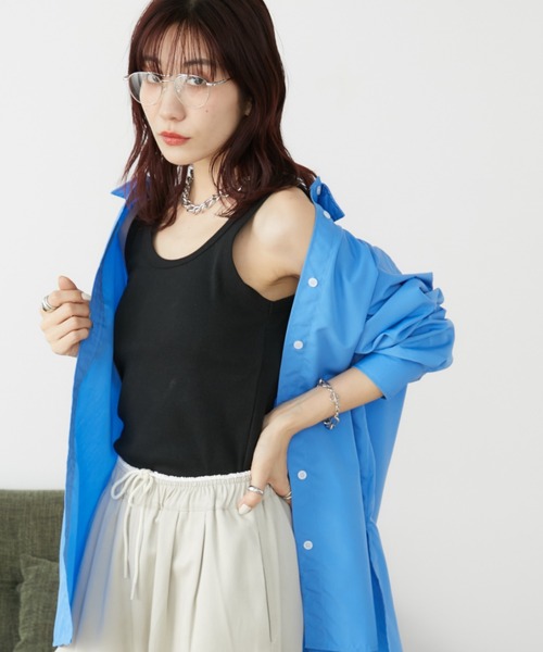 Auntie Rosa Holiday(アンティローザホリデー)の「テレコベーシックタンク(タンクトップ・レディース・ピンク/テラコッタ/ブラック/ナチュラル/ブルー・FREE)」の8枚目の写真