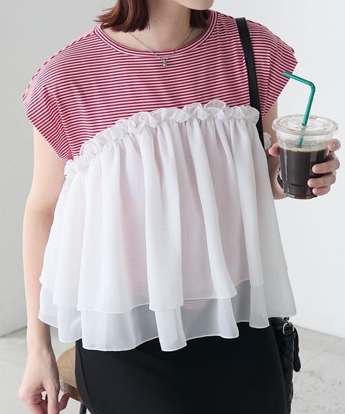 BONLECILL(ボンルシール)の「ミニボーダーシフォンティアードT(Tシャツ/カットソー・レディース・ブラック/ネイビー/レッド・FREE)」の3枚目の写真