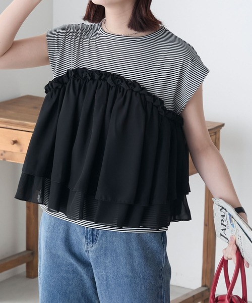 BONLECILL(ボンルシール)の「ミニボーダーシフォンティアードT(Tシャツ/カットソー・レディース・ブラック/ネイビー/レッド・FREE)」の19枚目の写真