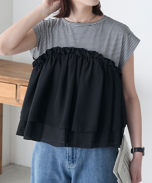 BONLECILL(ボンルシール)の「ミニボーダーシフォンティアードT(Tシャツ/カットソー・レディース・ブラック/ネイビー/レッド・FREE)」の20枚目の写真
