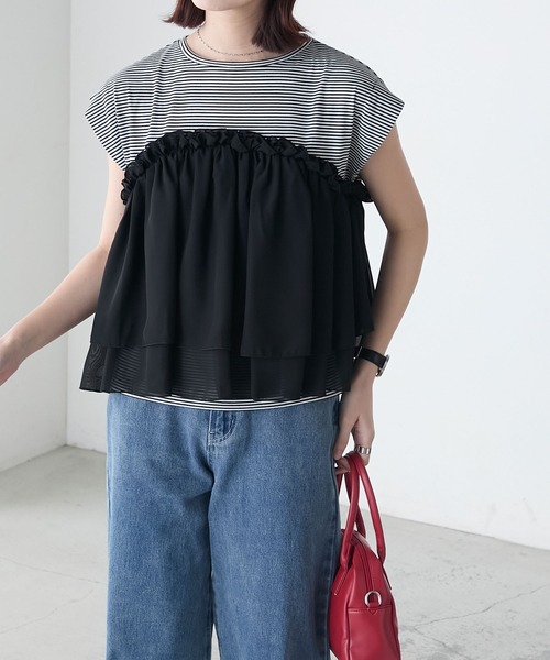 BONLECILL(ボンルシール)の「ミニボーダーシフォンティアードT(Tシャツ/カットソー・レディース・ブラック/ネイビー/レッド・FREE)」の21枚目の写真