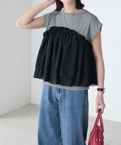 BONLECILL(ボンルシール)の「ミニボーダーシフォンティアードT(Tシャツ/カットソー・レディース・ブラック/ネイビー/レッド・FREE)」の22枚目の写真