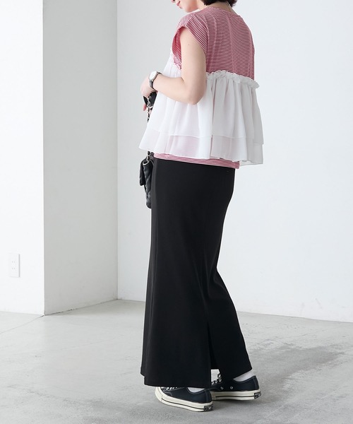BONLECILL(ボンルシール)の「ミニボーダーシフォンティアードT(Tシャツ/カットソー・レディース・ブラック/ネイビー/レッド・FREE)」の4枚目の写真