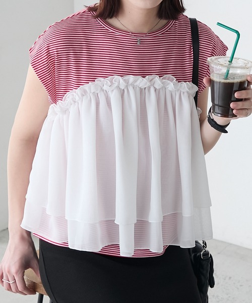 BONLECILL(ボンルシール)の「ミニボーダーシフォンティアードT(Tシャツ/カットソー・レディース・ブラック/ネイビー/レッド・FREE)」の6枚目の写真