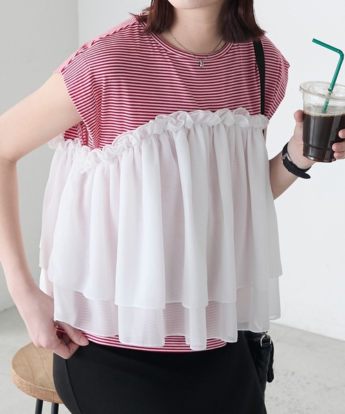 BONLECILL(ボンルシール)の「ミニボーダーシフォンティアードT(Tシャツ/カットソー・レディース・ブラック/ネイビー/レッド・FREE)」の7枚目の写真