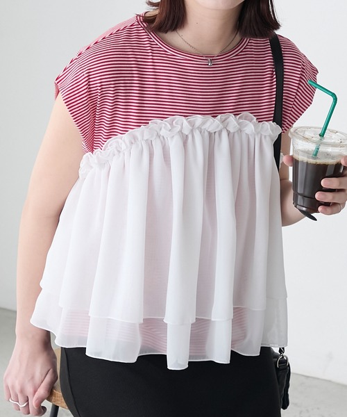 BONLECILL(ボンルシール)の「ミニボーダーシフォンティアードT(Tシャツ/カットソー・レディース・ブラック/ネイビー/レッド・FREE)」の8枚目の写真