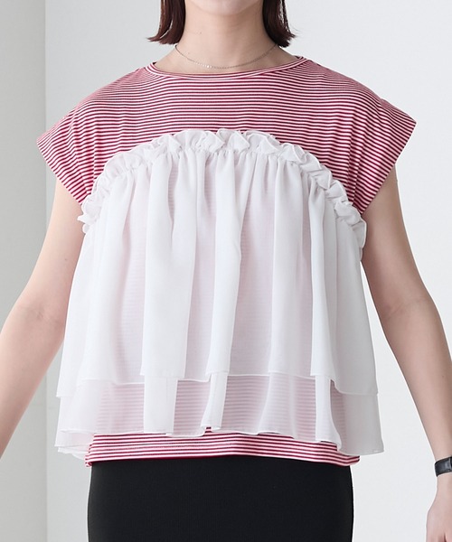 BONLECILL(ボンルシール)の「ミニボーダーシフォンティアードT(Tシャツ/カットソー・レディース・ブラック/ネイビー/レッド・FREE)」の9枚目の写真