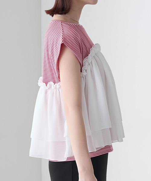 BONLECILL(ボンルシール)の「ミニボーダーシフォンティアードT(Tシャツ/カットソー・レディース・ブラック/ネイビー/レッド・FREE)」の16枚目の写真