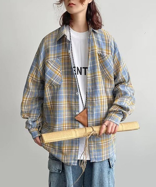 almo(アルモ)の「ルーズシルエットネルチェック長袖シャツ/ネルシャツ004(NEZ)(シャツ/ブラウス・レディース・イエロー/レッド/ブルー・FREE)」の11枚目の写真
