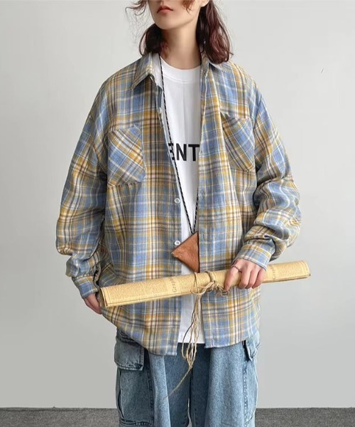 almo(アルモ)の「ルーズシルエットネルチェック長袖シャツ/ネルシャツ004(NEZ)(シャツ/ブラウス・レディース・イエロー/レッド/ブルー・FREE)」の12枚目の写真