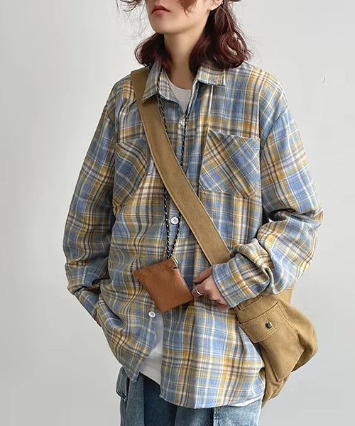 almo(アルモ)の「ルーズシルエットネルチェック長袖シャツ/ネルシャツ004(NEZ)(シャツ/ブラウス・レディース・イエロー/レッド/ブルー・FREE)」の13枚目の写真