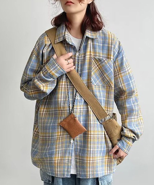 almo(アルモ)の「ルーズシルエットネルチェック長袖シャツ/ネルシャツ004(NEZ)(シャツ/ブラウス・レディース・イエロー/レッド/ブルー・FREE)」の14枚目の写真