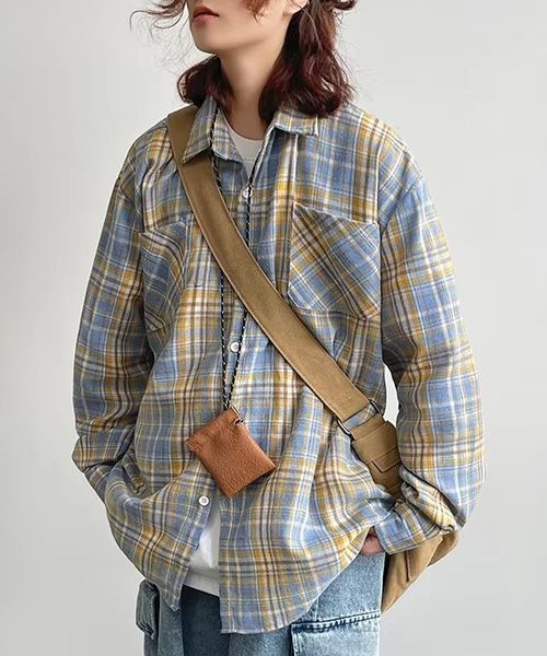 almo(アルモ)の「ルーズシルエットネルチェック長袖シャツ/ネルシャツ004(NEZ)(シャツ/ブラウス・レディース・イエロー/レッド/ブルー・FREE)」の15枚目の写真