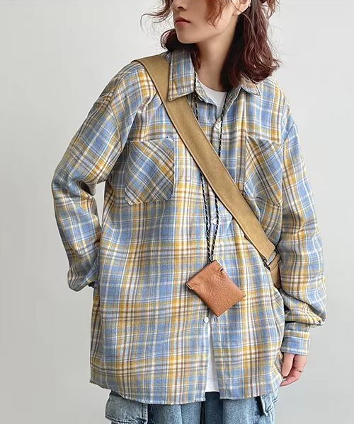 almo(アルモ)の「ルーズシルエットネルチェック長袖シャツ/ネルシャツ004(NEZ)(シャツ/ブラウス・レディース・イエロー/レッド/ブルー・FREE)」の16枚目の写真