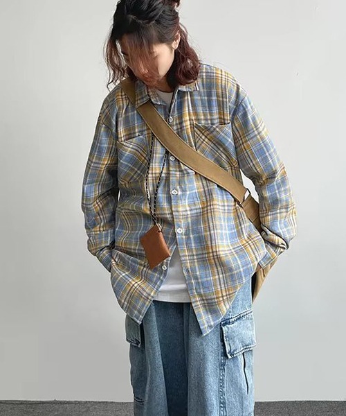 almo(アルモ)の「ルーズシルエットネルチェック長袖シャツ/ネルシャツ004(NEZ)(シャツ/ブラウス・レディース・イエロー/レッド/ブルー・FREE)」の18枚目の写真