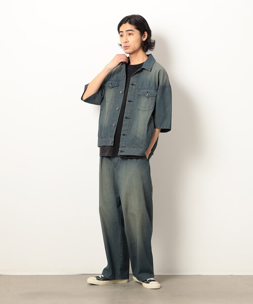 Purple&Yellow（パープルアンドイエロー）の「ライトオンスデニム半袖Ｇジャン（デニムジャケット・メンズ・インディゴブルー/ワンウォッシュ・LARGE/MEDIUM/SMALL）」の3枚目の写真