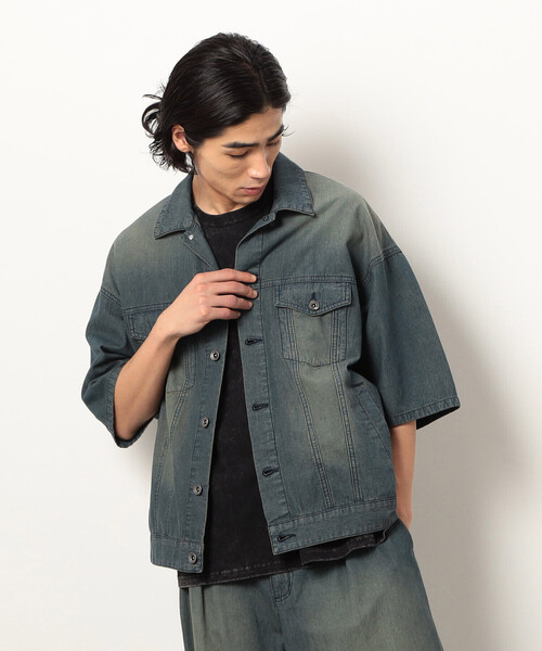 Purple&Yellow（パープルアンドイエロー）の「ライトオンスデニム半袖Ｇジャン（デニムジャケット・メンズ・インディゴブルー/ワンウォッシュ・LARGE/MEDIUM/SMALL）」の5枚目の写真