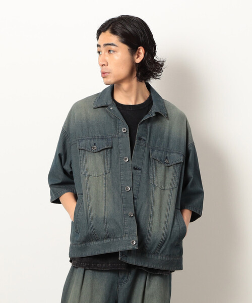 Purple&Yellow（パープルアンドイエロー）の「ライトオンスデニム半袖Ｇジャン（デニムジャケット・メンズ・インディゴブルー/ワンウォッシュ・LARGE/MEDIUM/SMALL）」の6枚目の写真