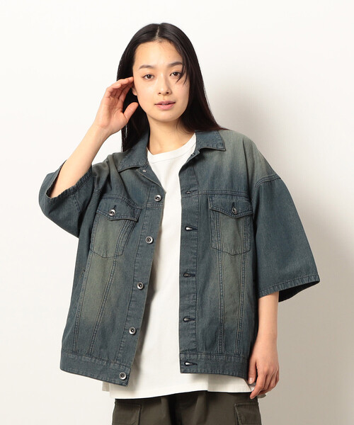 Purple&Yellow（パープルアンドイエロー）の「ライトオンスデニム半袖Ｇジャン（デニムジャケット・メンズ・インディゴブルー/ワンウォッシュ・LARGE/MEDIUM/SMALL）」の10枚目の写真