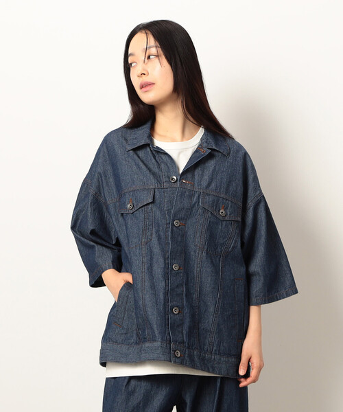 Purple&Yellow（パープルアンドイエロー）の「ライトオンスデニム半袖Ｇジャン（デニムジャケット・メンズ・インディゴブルー/ワンウォッシュ・LARGE/MEDIUM/SMALL）」の17枚目の写真