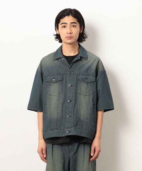 Purple&Yellow（パープルアンドイエロー）の「ライトオンスデニム半袖Ｇジャン（デニムジャケット・メンズ・インディゴブルー/ワンウォッシュ・LARGE/MEDIUM/SMALL）」の19枚目の写真