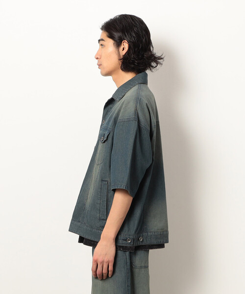 Purple&Yellow（パープルアンドイエロー）の「ライトオンスデニム半袖Ｇジャン（デニムジャケット・メンズ・インディゴブルー/ワンウォッシュ・LARGE/MEDIUM/SMALL）」の20枚目の写真