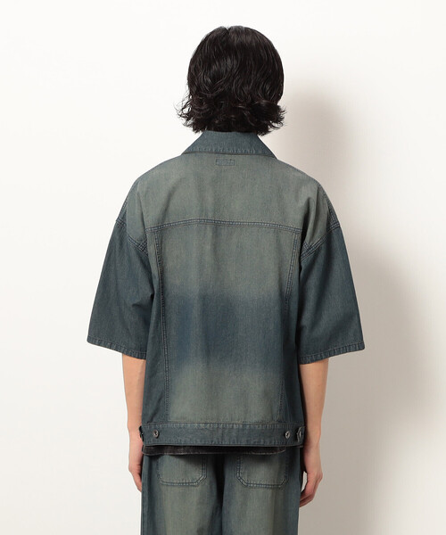 Purple&Yellow（パープルアンドイエロー）の「ライトオンスデニム半袖Ｇジャン（デニムジャケット・メンズ・インディゴブルー/ワンウォッシュ・LARGE/MEDIUM/SMALL）」の21枚目の写真