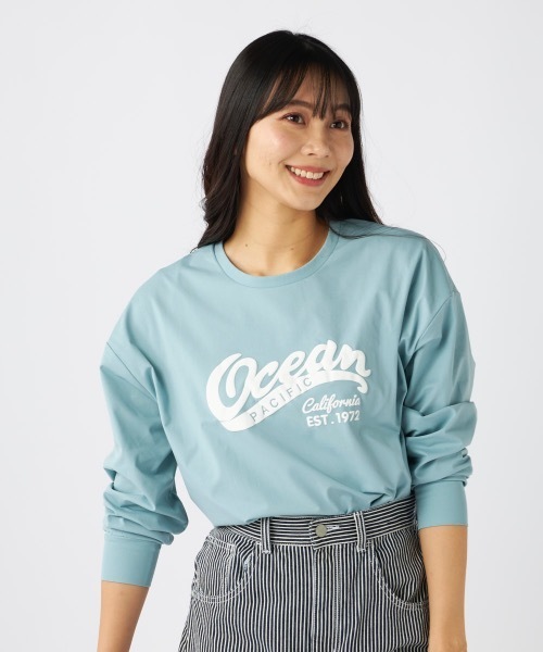Ocean Pacific（オーシャンパシフィック）の「【OP:オーピー】　レディース水陸両用プリントロングTシャツ　PEARTEX（Tシャツ/カットソー・レディース・ホワイト/ブラック/サックスブルー・LARGE/MEDIUM/X-LARGE）」の3枚目の写真
