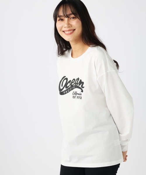 Ocean Pacific（オーシャンパシフィック）の「【OP:オーピー】　レディース水陸両用プリントロングTシャツ　PEARTEX（Tシャツ/カットソー・レディース・ホワイト/ブラック/サックスブルー・LARGE/MEDIUM/X-LARGE）」の20枚目の写真