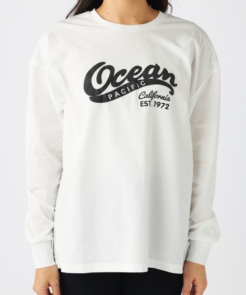 Ocean Pacific（オーシャンパシフィック）の「【OP:オーピー】　レディース水陸両用プリントロングTシャツ　PEARTEX（Tシャツ/カットソー・レディース・ホワイト/ブラック/サックスブルー・LARGE/MEDIUM/X-LARGE）」の21枚目の写真