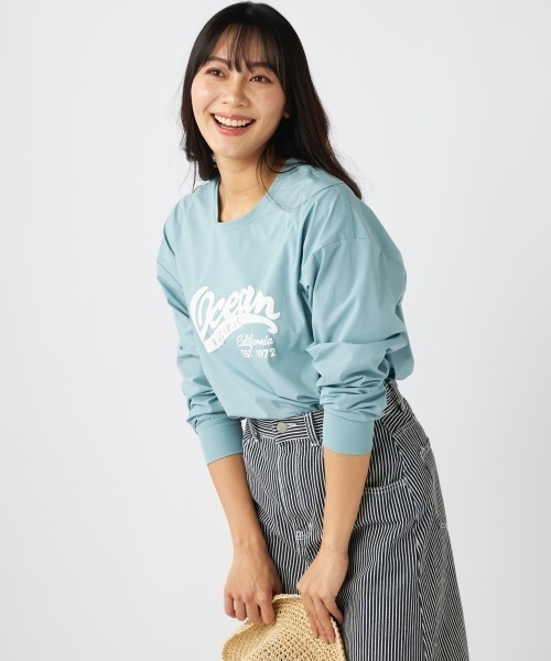 Ocean Pacific（オーシャンパシフィック）の「【OP:オーピー】　レディース水陸両用プリントロングTシャツ　PEARTEX（Tシャツ/カットソー・レディース・ホワイト/ブラック/サックスブルー・LARGE/MEDIUM/X-LARGE）」の9枚目の写真