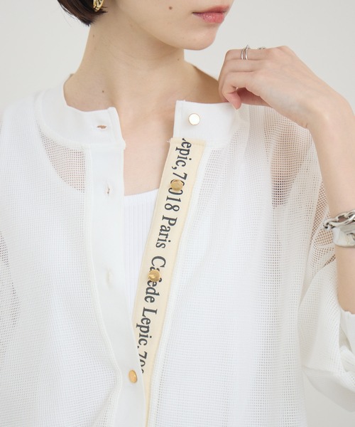Paradise Picnic(パラダイスピクニック)の「メッシュロゴテープカーディガン(カーディガン/ボレロ・レディース・ブラック/アイボリー/ベージュ・FREE)」の2枚目の写真