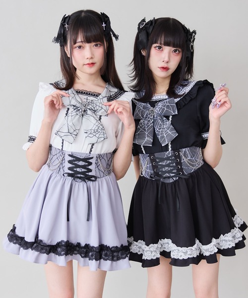 DearMyLove(ディアマイラブ)の「十字架クモレースセーラーフリルブラウス(シャツ/ブラウス・レディース・ブラック×ホワイト/ブラック/ホワイト/ボルドー/パープル・MEDIUM/LARGE/LL/3L)」の9枚目の写真