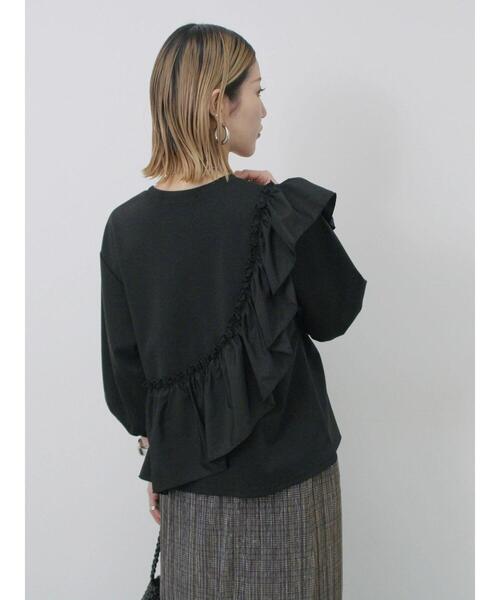 Samansa Mos2 blue（サマンサモスモスブルー）の「7分袖ドッキングフリルプルオーバー（Tシャツ/カットソー・レディース・ブラック/オフホワイト/ブルー・F）」の3枚目の写真