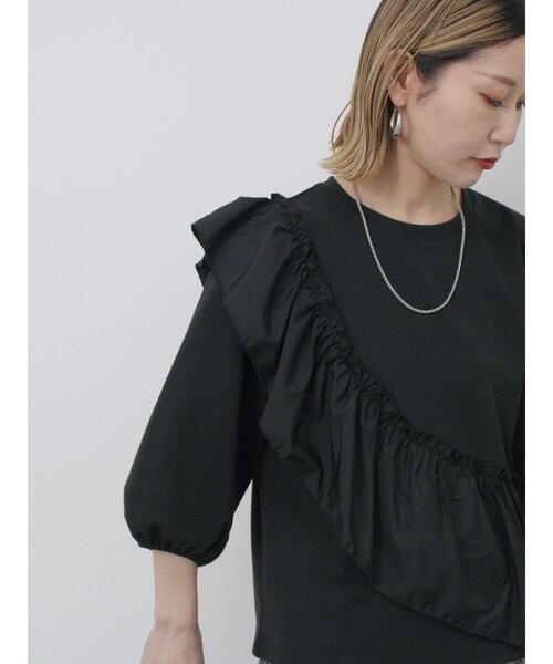 Samansa Mos2 blue（サマンサモスモスブルー）の「7分袖ドッキングフリルプルオーバー（Tシャツ/カットソー・レディース・ブラック/オフホワイト/ブルー・F）」の9枚目の写真