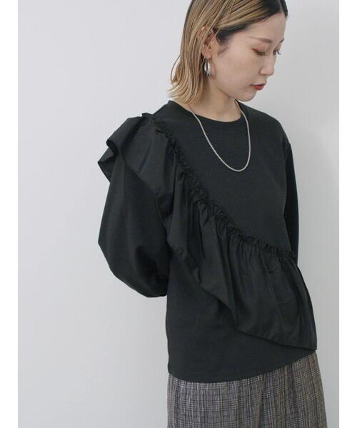 Samansa Mos2 blue（サマンサモスモスブルー）の「7分袖ドッキングフリルプルオーバー（Tシャツ/カットソー・レディース・ブラック/オフホワイト/ブルー・F）」の12枚目の写真