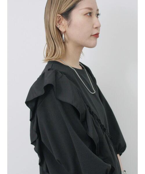 Samansa Mos2 blue（サマンサモスモスブルー）の「7分袖ドッキングフリルプルオーバー（Tシャツ/カットソー・レディース・ブラック/オフホワイト/ブルー・F）」の13枚目の写真