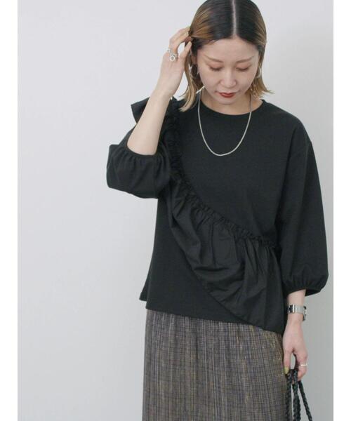 Samansa Mos2 blue（サマンサモスモスブルー）の「7分袖ドッキングフリルプルオーバー（Tシャツ/カットソー・レディース・ブラック/オフホワイト/ブルー・F）」の14枚目の写真