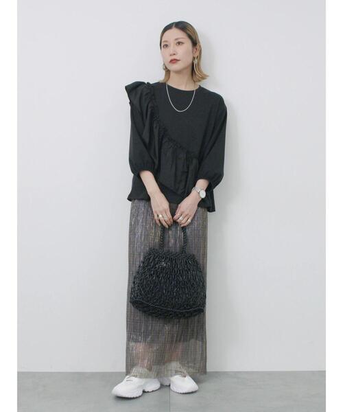 Samansa Mos2 blue（サマンサモスモスブルー）の「7分袖ドッキングフリルプルオーバー（Tシャツ/カットソー・レディース・ブラック/オフホワイト/ブルー・F）」の15枚目の写真