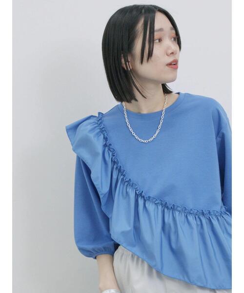 Samansa Mos2 blue（サマンサモスモスブルー）の「7分袖ドッキングフリルプルオーバー（Tシャツ/カットソー・レディース・ブラック/オフホワイト/ブルー・F）」の16枚目の写真