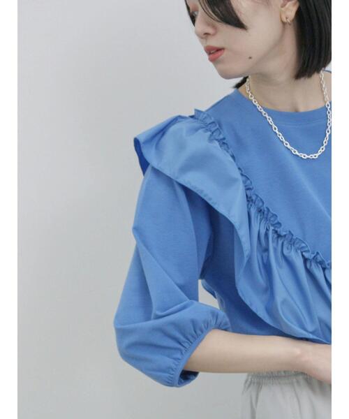 Samansa Mos2 blue（サマンサモスモスブルー）の「7分袖ドッキングフリルプルオーバー（Tシャツ/カットソー・レディース・ブラック/オフホワイト/ブルー・F）」の17枚目の写真